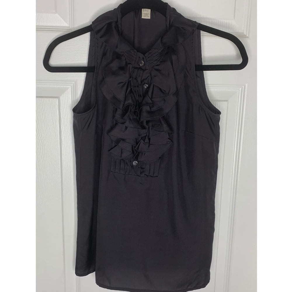 J. Crew 100% Silk Ruffle Collar Blouse Sz 0
